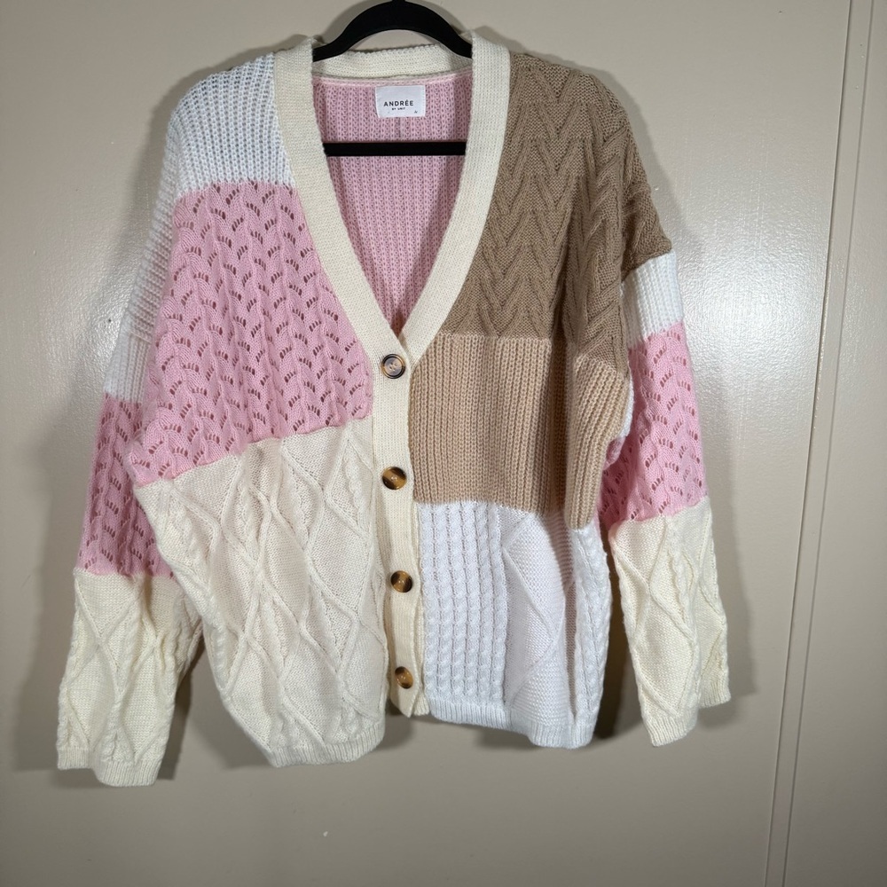 Andree By Unit Color-Block Chunky Knit Cardigan S… - image 1
